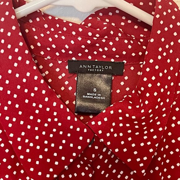 Ann Taylor Women's Button-up Blouse, Red/White - Picture 3 of 5